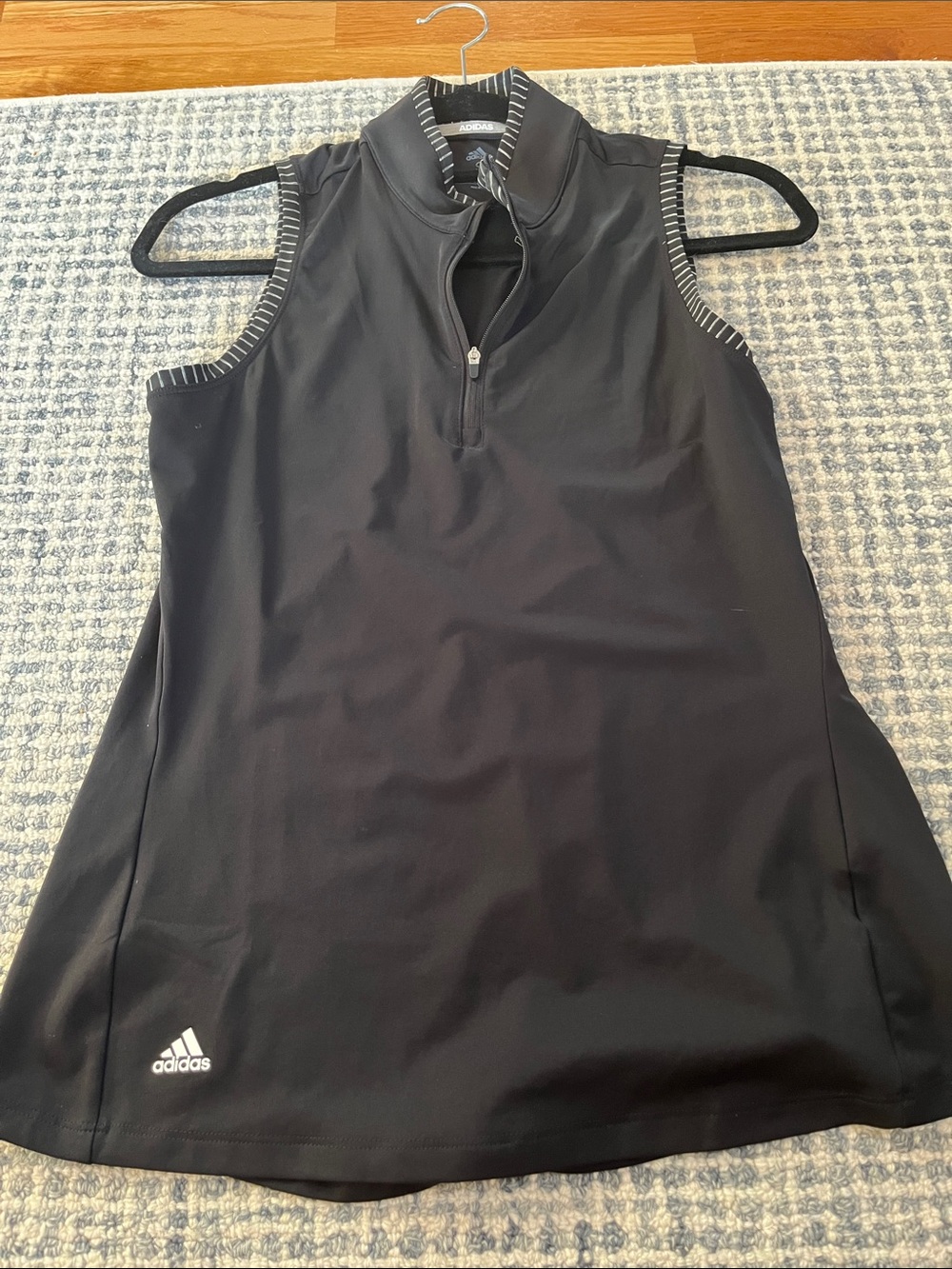 adidas Black Sleeveless Zip Mock-Neck Golf Tank